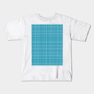 Blue mesh grid square lines pattern Kids T-Shirt